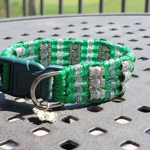 Custom Handmade Beaded Bling Dog Collar Hearts - Picture 3 of 5